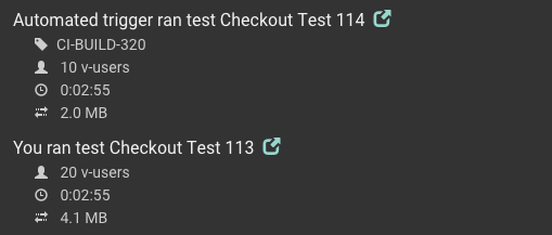Automated tests show up in the activity feed