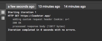 The custom Cookie header appears in the logs
